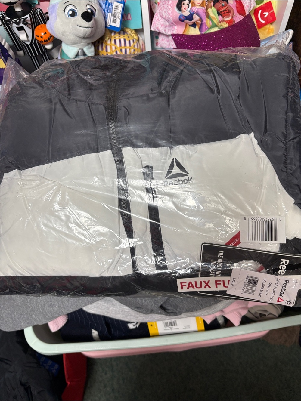 Reebok Kids Black and White Colorblock Puffer Jacket
